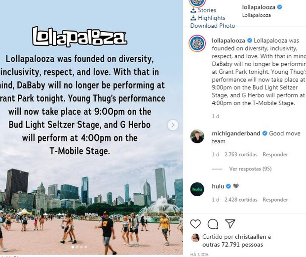 Lollapalooza corta DaBaby de apresentação (Foto: Reprodução / Instagram)