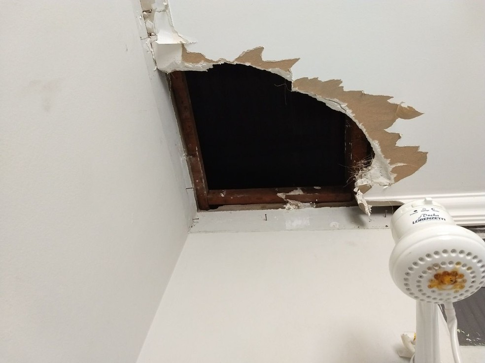 Preso fez buraco no forro do banheiro para fugir — Foto: Arquivo Pessoal