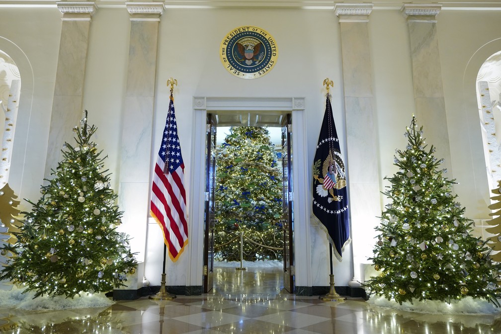 Decoração de natal da Casa Branca para 2022 — Foto: Patrick Semansky/AP