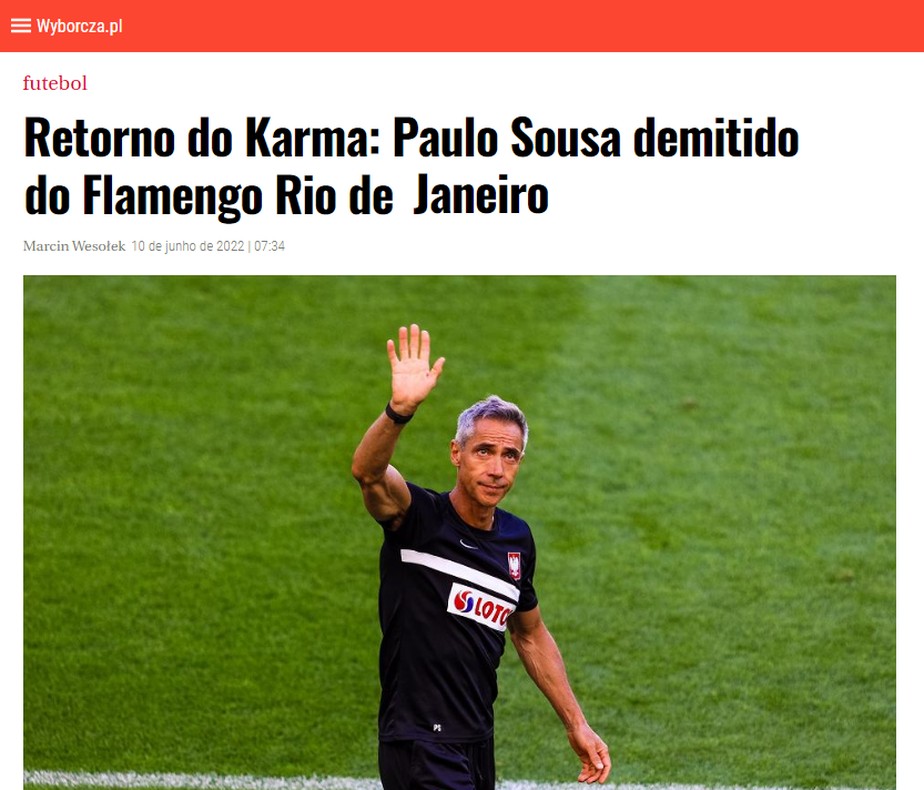 Imprensa polonesa fala em 'retorno do Karma' para Paulo Sousa após demissão do Flamengo