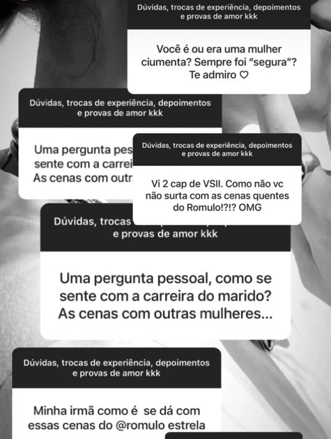 Nilma Quariguasi, mulher de Romulo Estrela, mostra perguntas em seu Instagram (Foto: Reprodução)