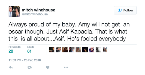 Mitch Winehouse fez críticas ao filme sobre sua filha, Amy Winehouse (Foto: Twitter)