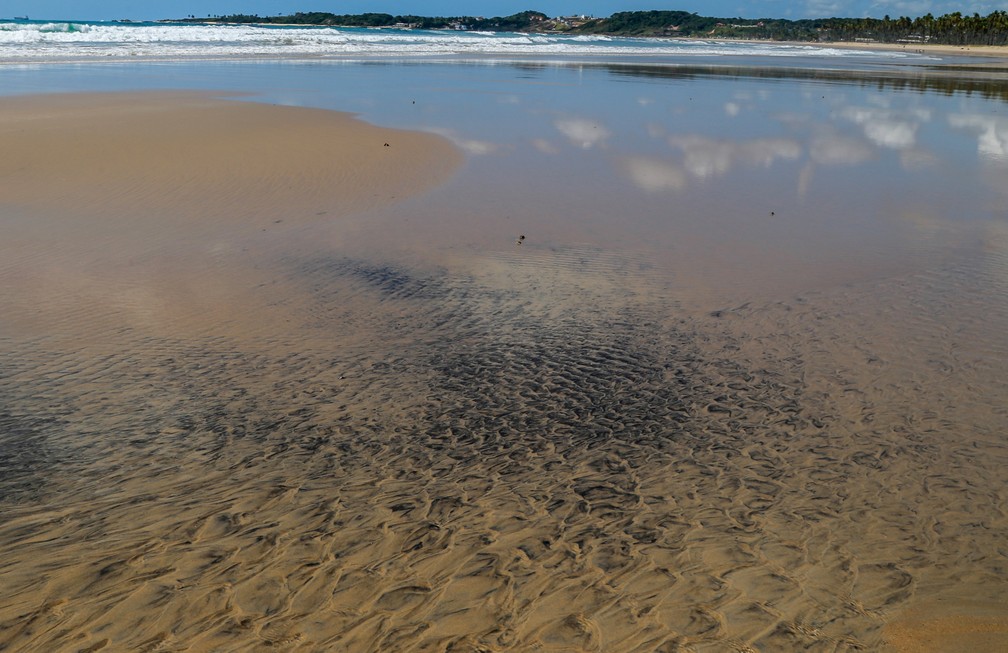 Mancha de óleo é vista na Praia do Paiva, em Cabo de Santo Agostinho, Pernambuco — Foto: Diego Nigro/Reuters