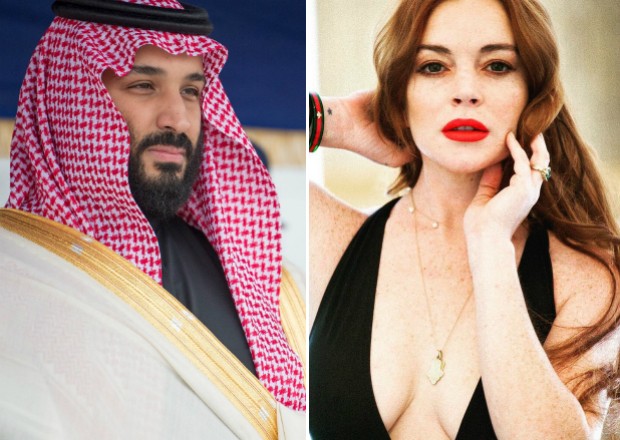 O príncipe herdeiro da Arábia Saudita, Mohammad bin Salman, e Lindsay Lohan (Foto: Getty Images / Reprodução / Instagram)