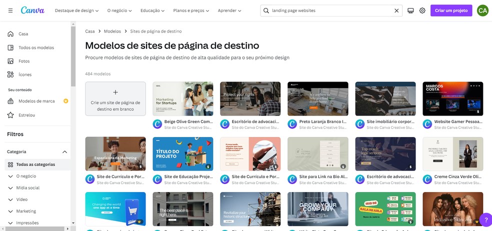 Crie landing pages personalizadas e comercializáveis com o Canva — Foto: Reprodução/Caroline Silvestre