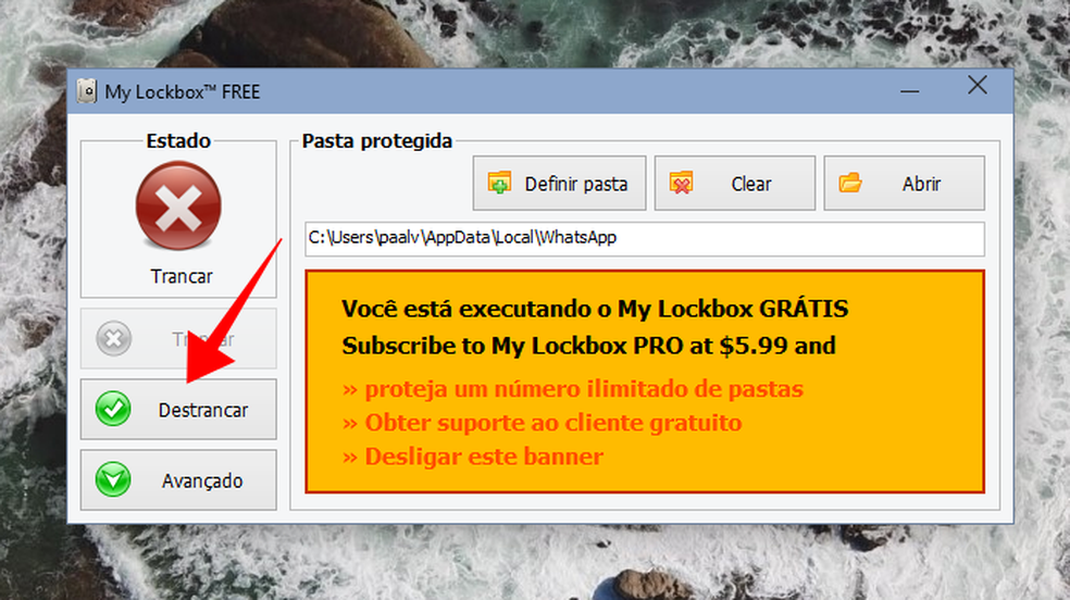 Desbloqueie o WhatsApp no My Lockbox (Foto: Reprodução/Paulo Alves)