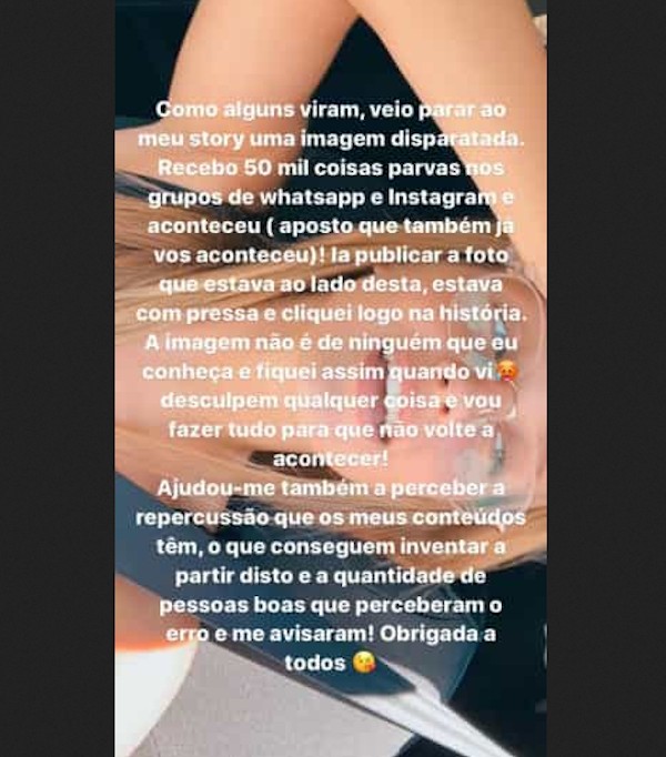 O pedido de desculpas público compartilhado pela atriz e modelo Margarida Corceiro (Foto: Instagram)