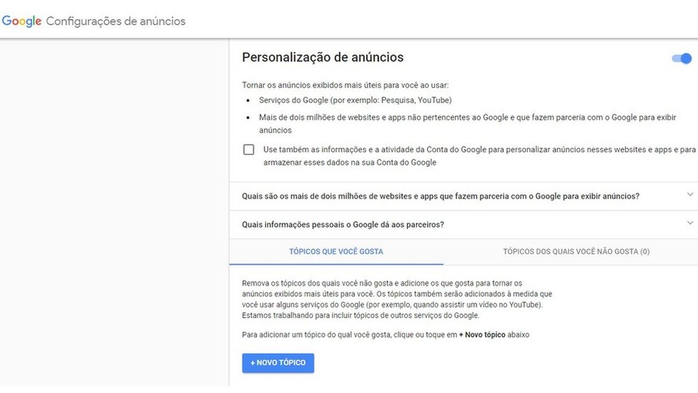 Página de privacidade do Google (Foto: BBC Brasil)