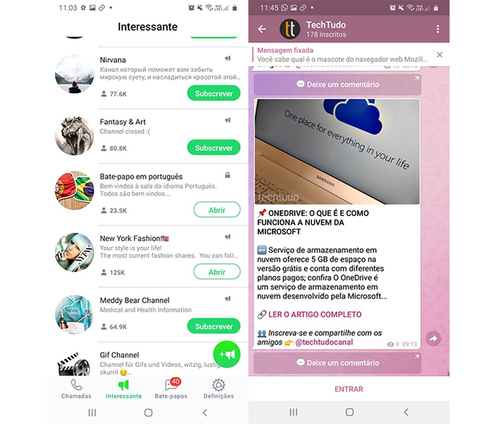 Encontrei Canais no Telegram e ICQ — Foto: Reprodução/Marcela Franco