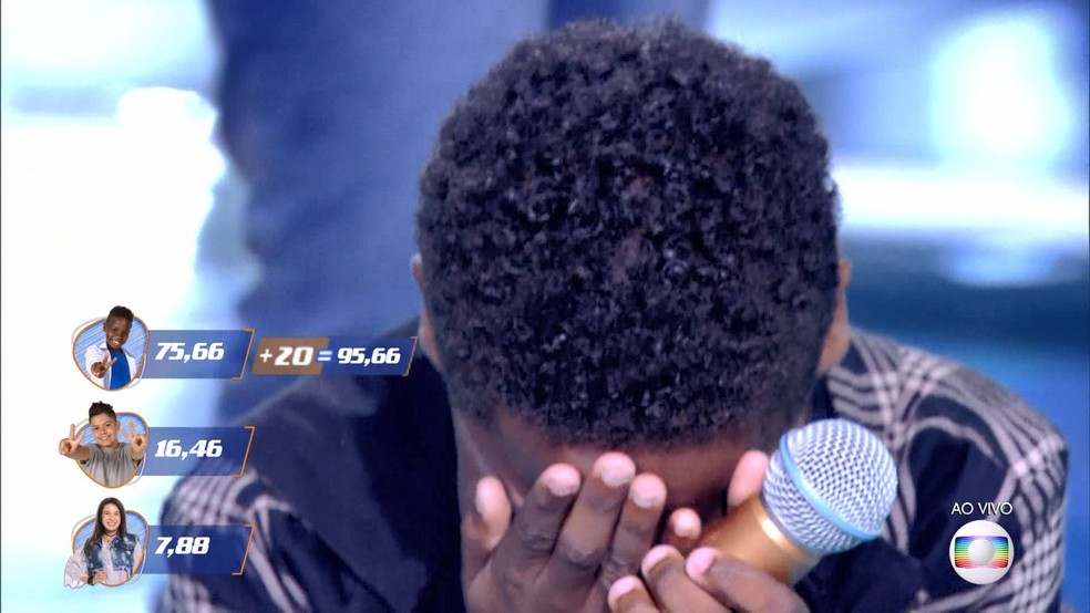 Jeremias se emociona com o resultado do The Voice Kids — Foto: Reprodução/ TV Globo