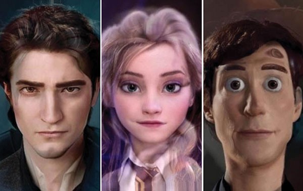 Robert Pattinson, Emma Watson e Benedict Cumberbatch com feições de personagens de desenhos animados (Foto: Reprodução)