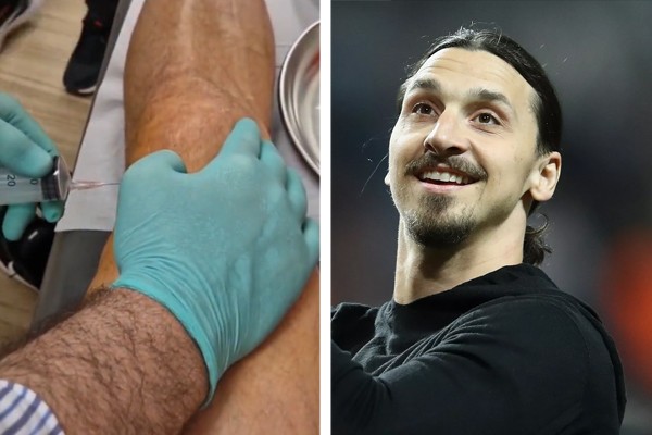 Zlatan Ibrahimovic tem feito drenagens no joelho esquerdo (Foto: Reprodução; Getty Images)