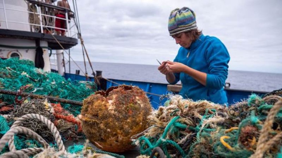 Os pesquisadores colaboraram com o Ocean Voyages Institute para coletar detritos do oceano — Foto: Ocean Voyages Institute via BBC