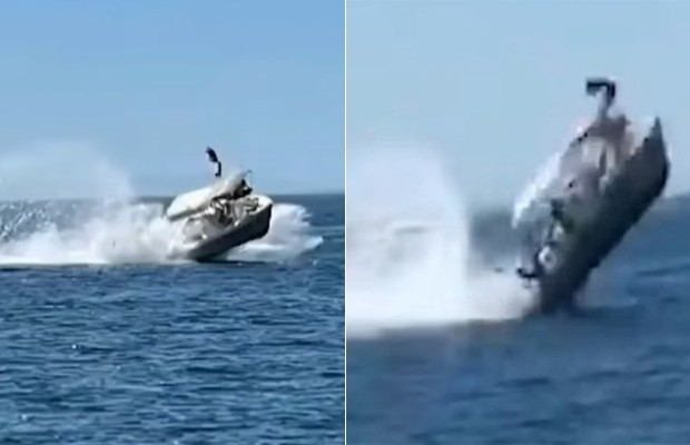 Cinco turistas ficam feridos após barco 'voar' ao atingir baleia em passeio no mar (Foto: Reprodução/YouTube)
