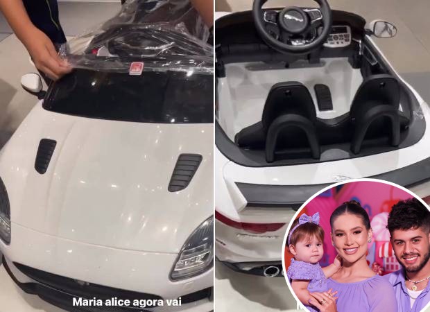 Maria Alice, filha de Virgínia Fonseca e Zé Felipe, ganhou um mini Jaguar de presente dos influencers Lucas Guedez e Rafa Uccman (Foto: Reprodução / Instagram)