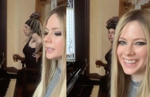 Amiga invade sem querer gravação de Avril Lavigne e cantora cai na risada (Foto: Reprodução/Instagram)