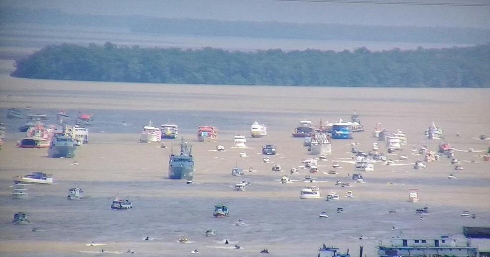 Chegada das embarcaÃ§Ãµes do CÃ­rio Fluvial â Foto: ReproduÃ§Ã£o/TV Liberal