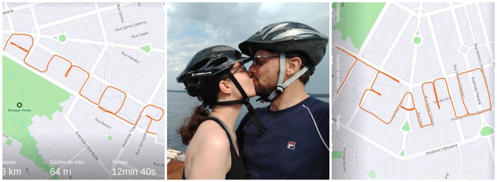 Com ajuda de app, marido se declara à esposa de aniversário com trajeto de bicicleta em forma de 'amor, te amo' — Foto: Arquivo pessoal/Claudio Andrey Alexandrino