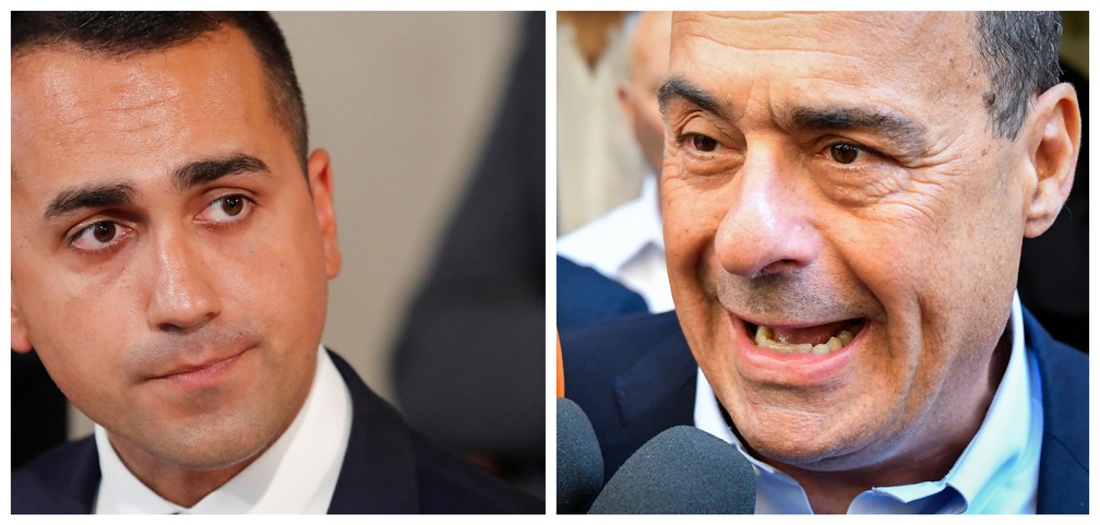 Luigi di Maio, do Movimento 5 Estrelas, e Nicola Zingaretti, do Partido DemocrÃ¡tico (esq.) â Foto: Reuters e AFP