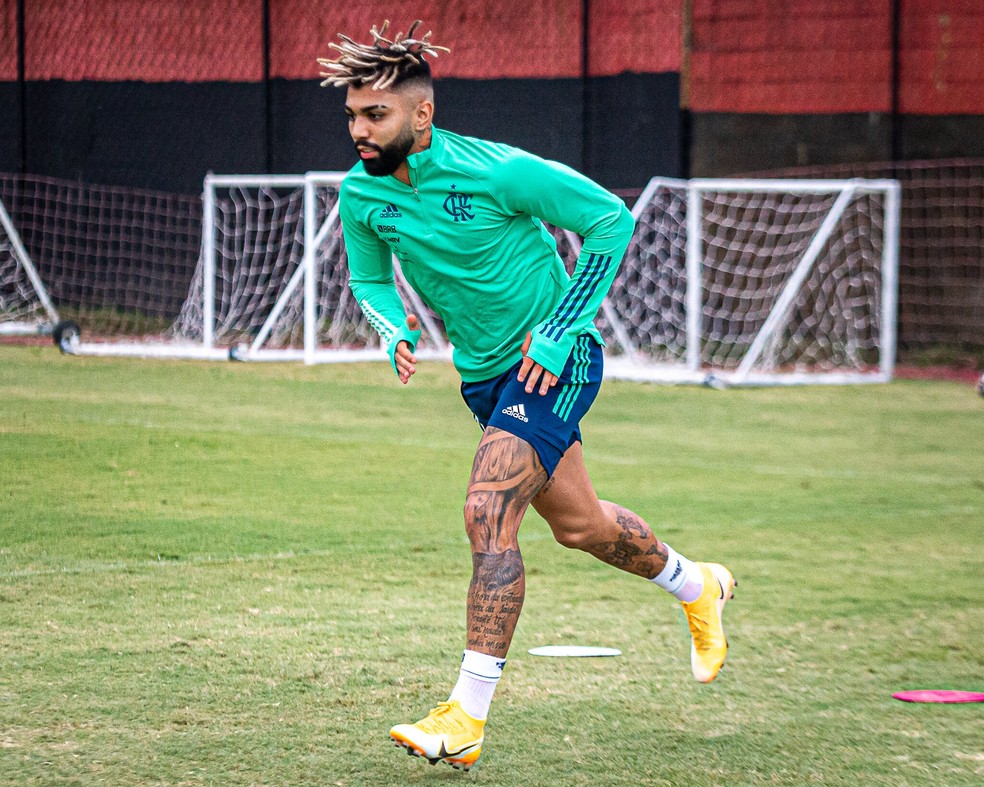 Gabigol no treino do Flamengo no Ninho — Foto: Paula Reis/Flamengo