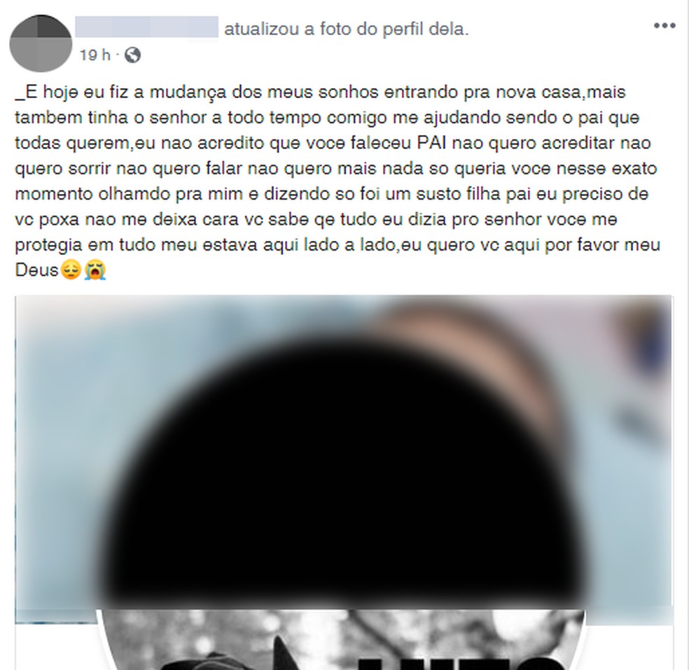 Filha fez postagem de desabafo nas redes sociais após saber da morte do pai em Itanhaém, SP — Foto: Reprodução/Facebook