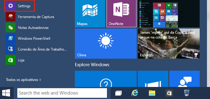 Acessando as configurações do Windows 10 (Foto: Reprodução/Edivaldo Brito) (Foto: Acessando as configurações do Windows 10 (Foto: Reprodução/Edivaldo Brito))