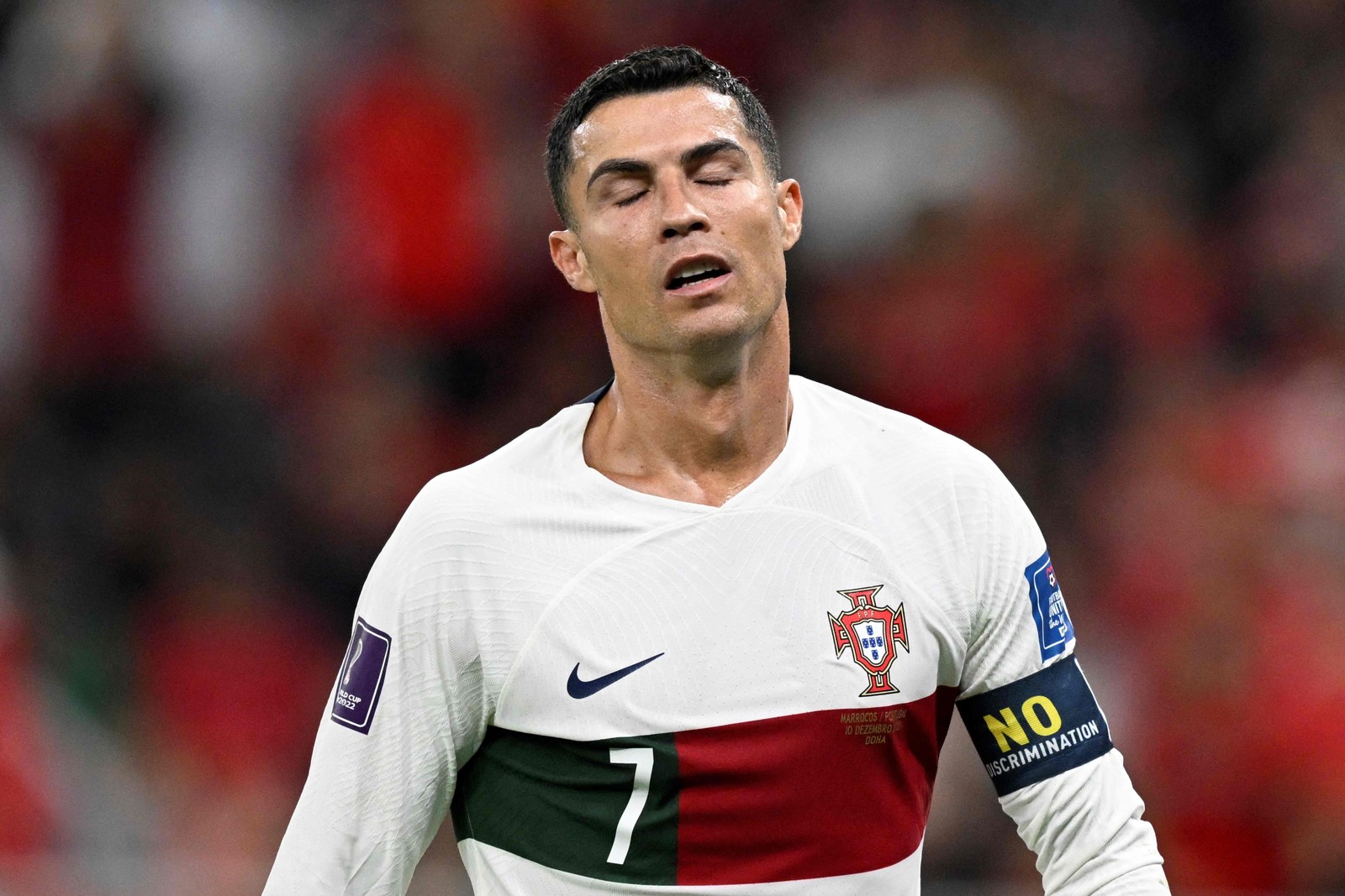 A possível última copa de Cristiano Ronaldo termina com eliminação para Marrocos por 1 a 0 nas quartas — Foto: PATRÍCIA DE MELO MOREIRA/AFP