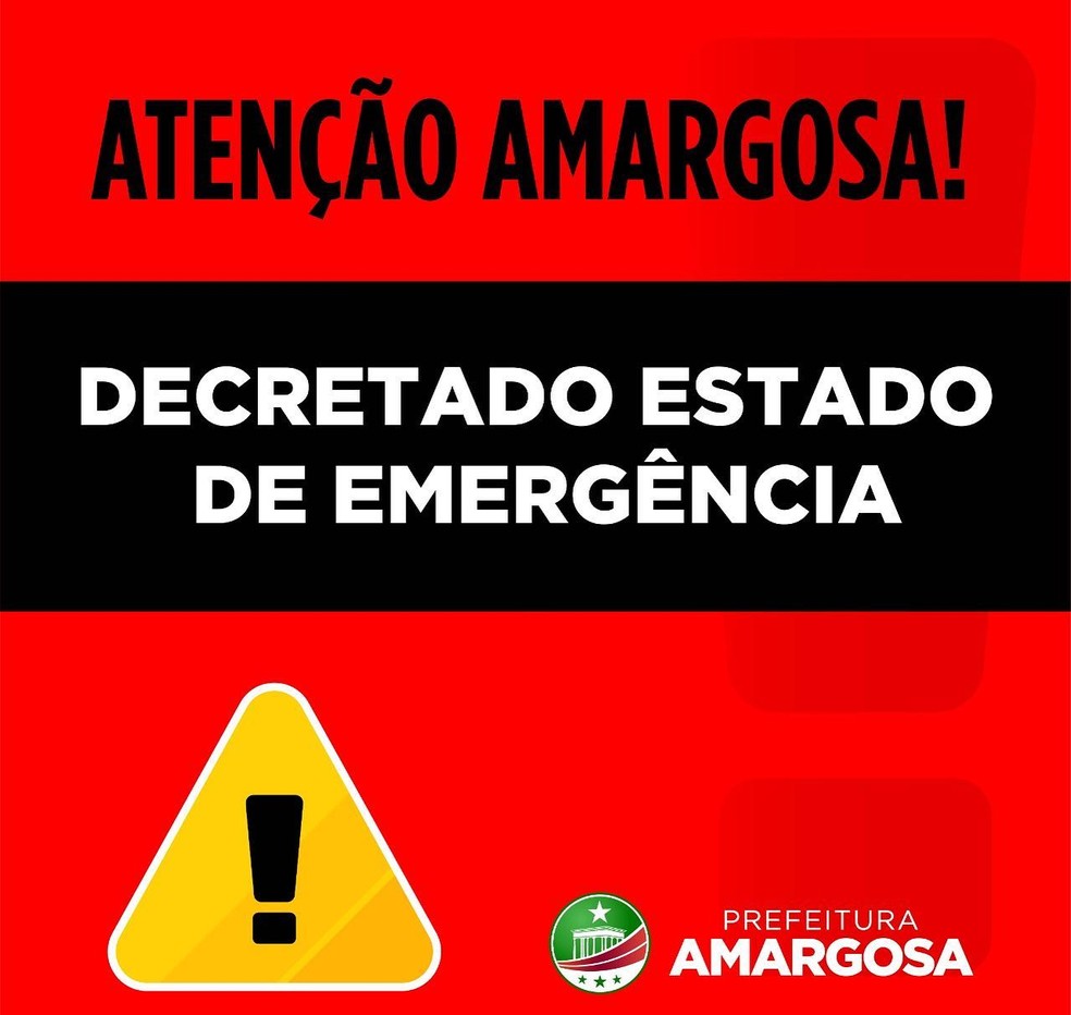Amargosa decretou situação de emergência — Foto: Redes Sociais