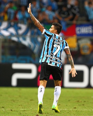 Dudu comemora gol pelo Grêmio (Foto: Lucas Uebel/Grêmio, Divulgação)