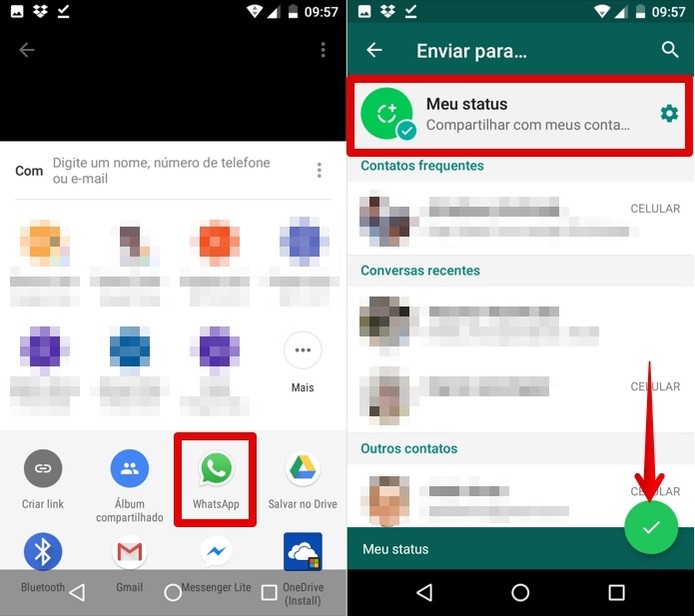 Publicando vídeo no Status do WhatsApp (Foto: Reprodução/Helito Bijora)