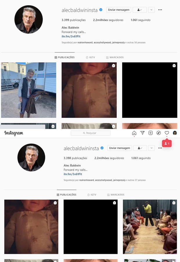 Antes e depois: Alec Baldwin apaga foto em set de Rust após acidente que feriu diretor e matou diretora de fotografia (Foto: Reprodução/Instagram)