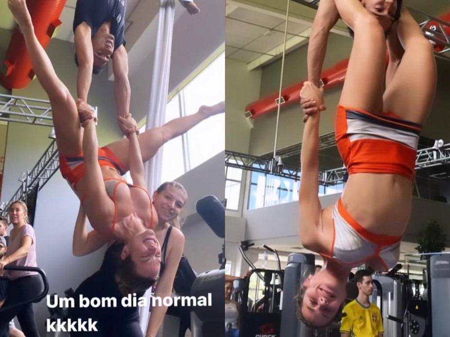 Gabi Martins faz aula de tecido acrobático
