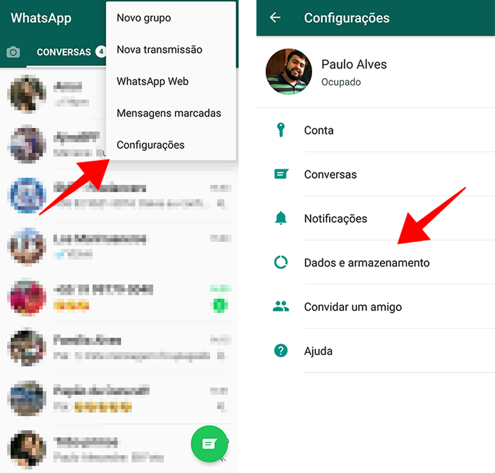 Acesse as configurações de armazenamento do WhatsApp (Foto: Reprodução/Paulo Alves)