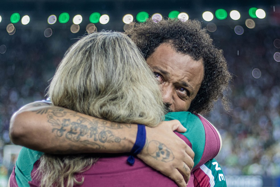 Marcelo se emociona ap&oacute;s t&iacute;tulo carioca pelo Fluminense &mdash; Foto: Marina Garcia / Fluminense FC