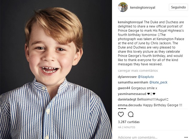 Príncipe George em foto oficial pelos seus 4 anos de idade (Foto: Reprodução/Instagram)