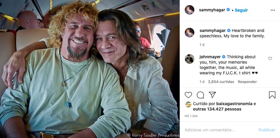 O post de Sammy Hagar lamentando a morte do ex-colega de banda Eddie Van Halen (Foto: Instagram)