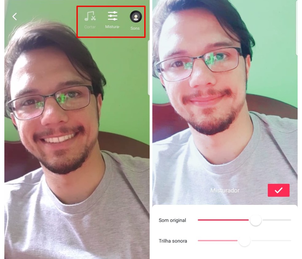 No TikTok Lite, é permitido mixar o som ambiente com a música escolhida — Foto: Reprodução/Emanuel Reis