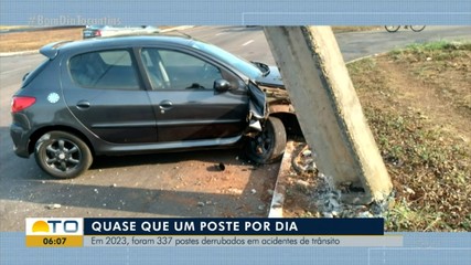Em 2023, 337 postes foram derrubados em acidentes de trânsito no Tocantins