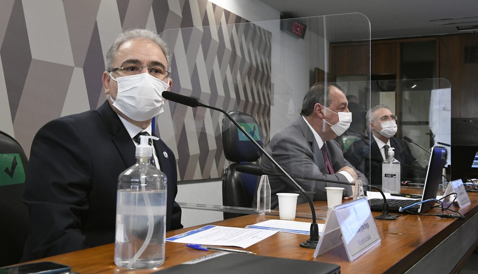 Marcelo Queiroga na CPI da Covid — Foto: Edilson Rodrigues / Agência Senado