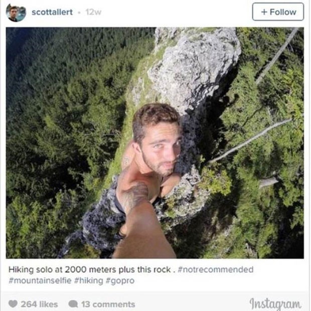 Para conquistar seguidores, usuários do Instagram se arriscam em selfies nas alturas. (Foto: Reprodução/BBC) Para conquistar seguidores, usuários do Instagram se arriscam em selfies nas alturas. (Foto: Reprodução/BBC)