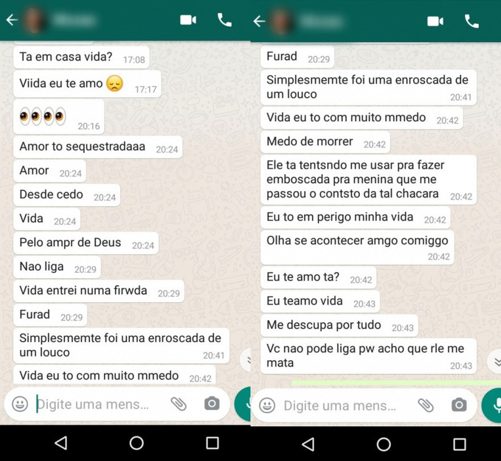 Mulher pediu socorro pelo celular — Foto: Arquivo pessoal
