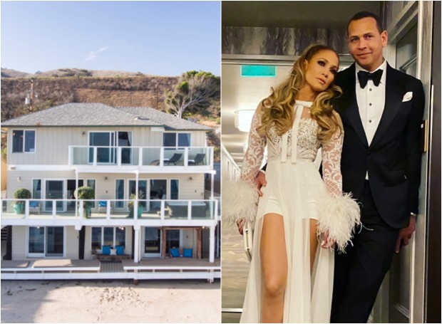 A cantora Jennifer Lopez anunciou a venda de sua casa em Malibu, onde morava com o marido, Alex Rodriguez (Foto: Divulgação/Compass | Reprodução/Instagram/@jlo)