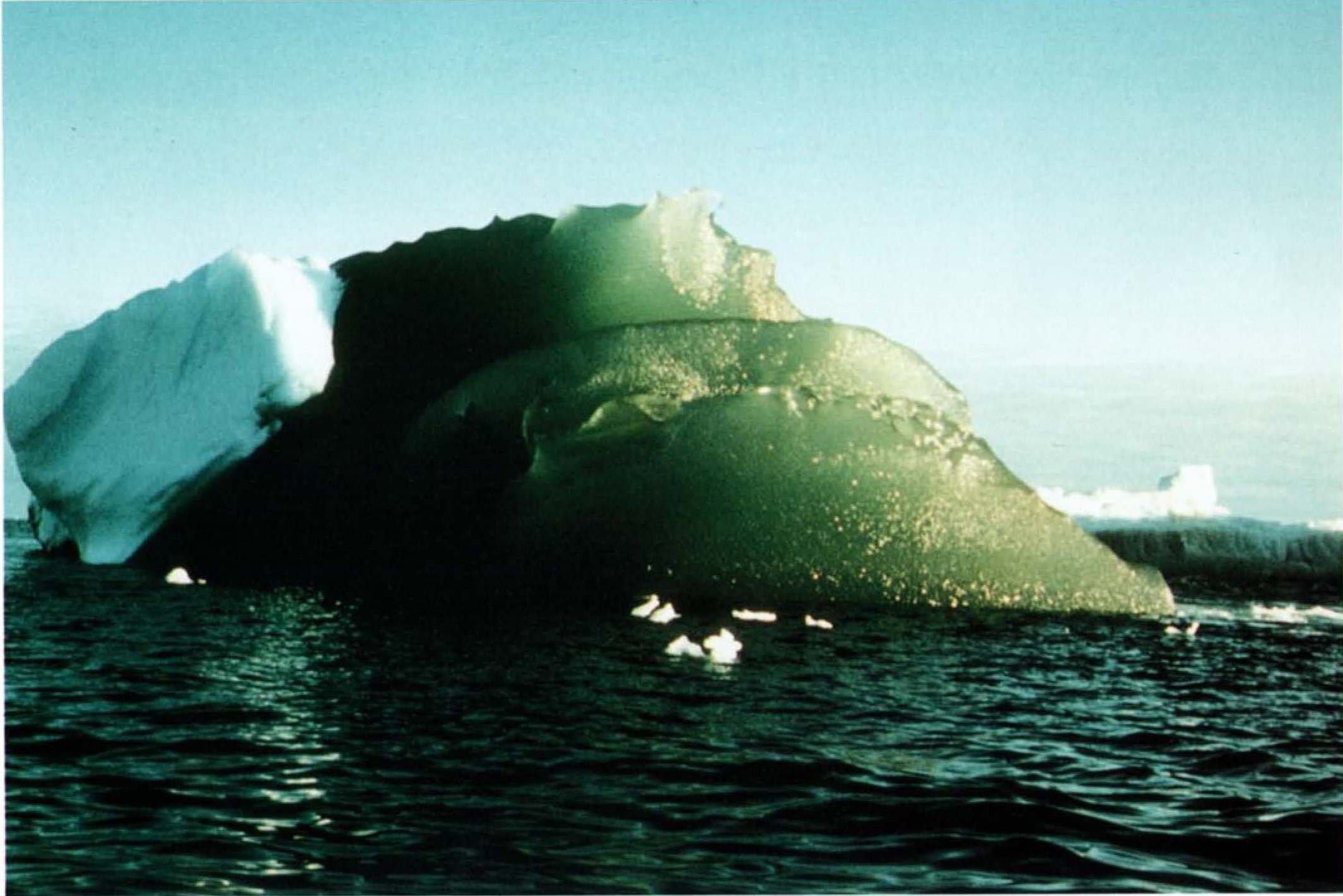 Imagem de um iceberg verde avistado no mar da Antártica em 1985 (Foto: Journal of Geophysical Research: Oceans/Kipfstuhl et al 1992.)