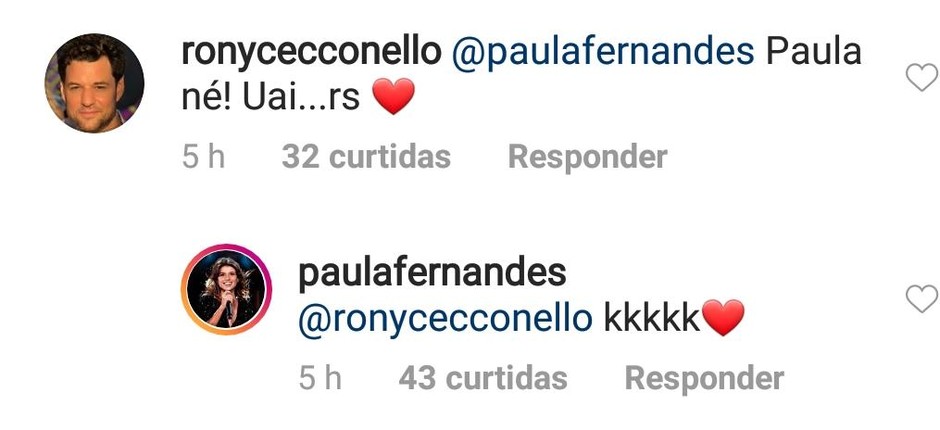 Comentário de Rony para Paula (Foto: Reprodução/Instagram)