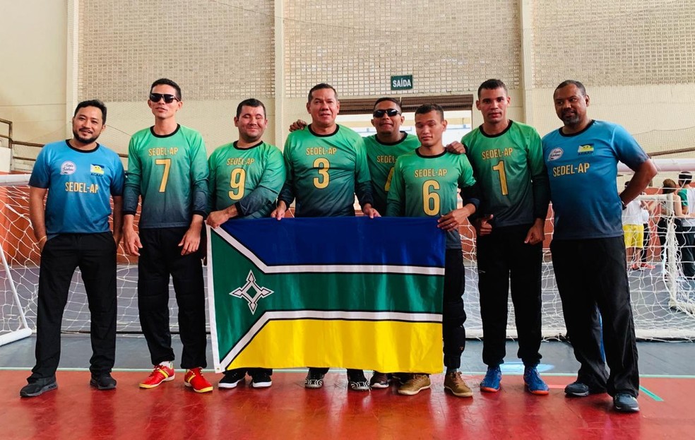 Equipe amapaense de goalball ficou na terceira posiÃ§Ã£o entre cinco equipes â Foto: Rodrigo Ikegami/Arquivo Pessoal