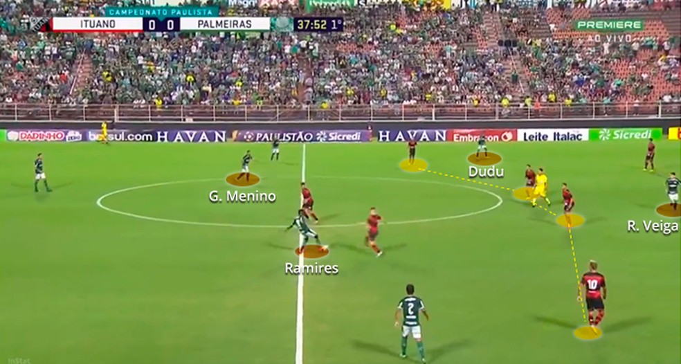 Palmeiras atacando numa espécie de quadrado no meio — Foto: Leonardo Miranda