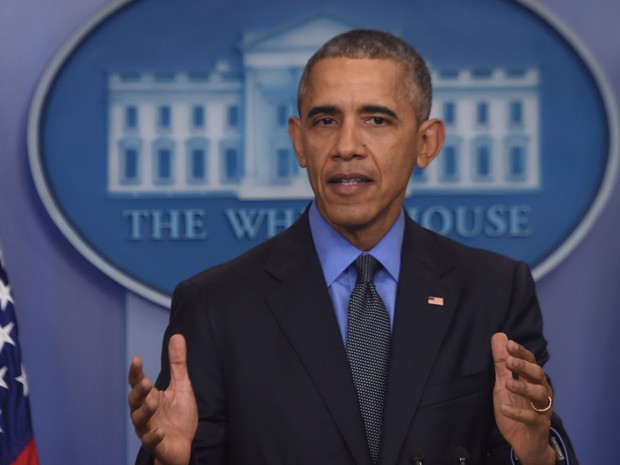 O presidente dos EUA, Barack Obama, concede na Casa Branca sua última entrevista coletiva de 2015, na sexta (18) (Foto: AFP Photo/Nicholas Kamm)