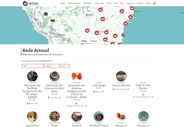 Rede Artesol mapeia artesãos e associações no Brasil (Foto: Reprodução/Rede Artesol)