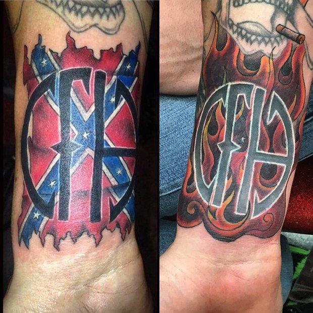 Tatuagem de Michael Snoody: antes e depois (Foto: Reprodução)