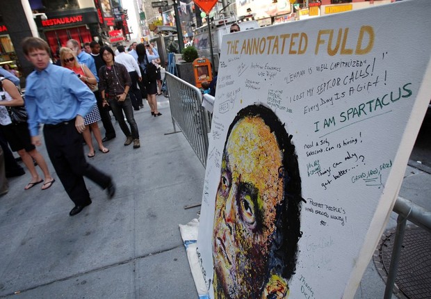 O cara da crise: a pintura de Dick Fuld, CEO do falido Lehman Brothers, foi assinada por ex-funcionários no fatídico dia 15 de setembro (Foto: Getty Images)